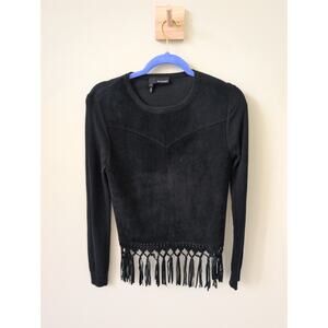 The Kooples Black Suede Fringe Sweater size Small